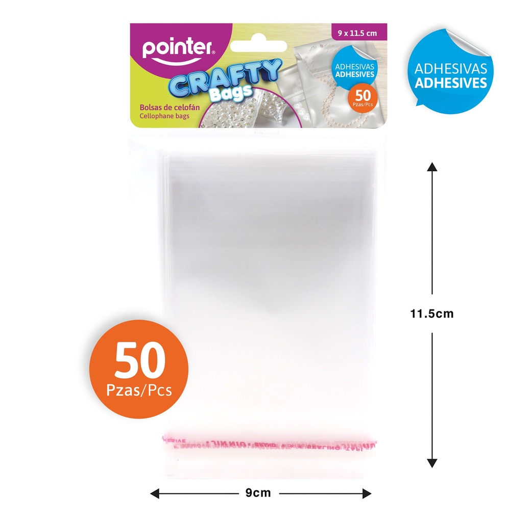 BOLSAS DE CELOFAN ADHESIVAS x50PZAS - 9x11.5CM