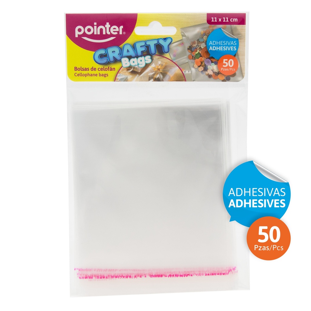 BOLSAS DE CELOFAN ADHESIVAS x50PZAS - 11x11CM