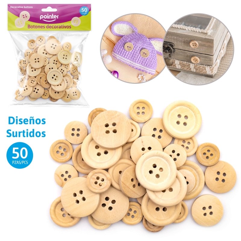 BOTONES DECORATIVOS DE MADERA - x50PZAS