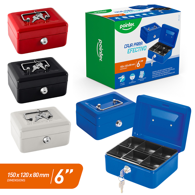 CAJA METALICA DE SEGURIDAD PARA EFECTIVO - 6" / 15x12x8Cm