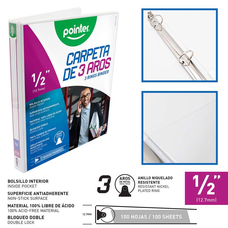 CARPETA 3 AROS 1/2" - BLANCA