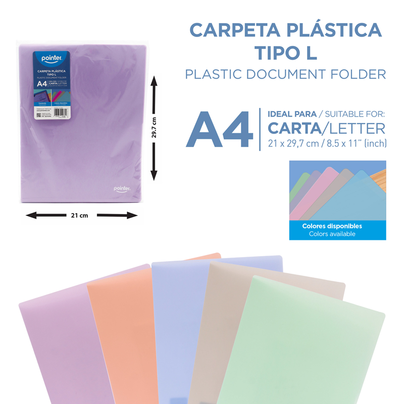 CARPETA PLASTICA TIPO L - CARTA 21,6x27,9Cm