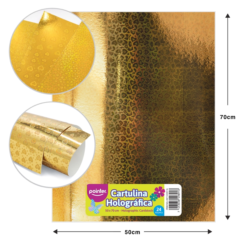 CARTULINA HOLOGRAFICA DORADO CORAZONES