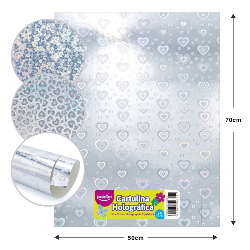 CARTULINA HOLOGRAFICA PLATEADO CORAZONES