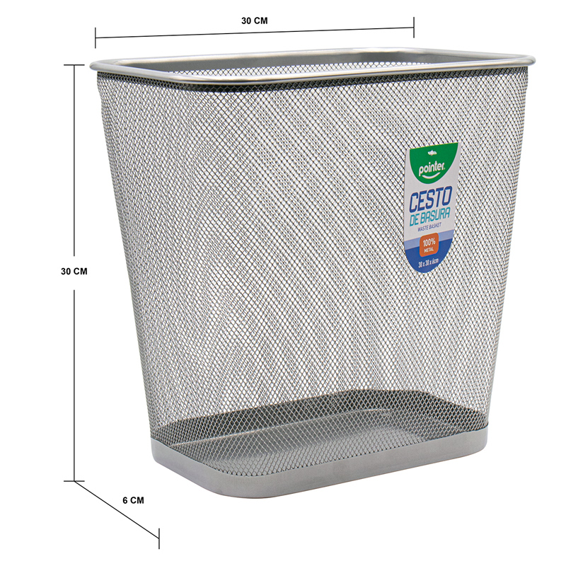 CESTO METALICO RECTANGULAR PARA BASURA (PLATEADO) 30x30Cm