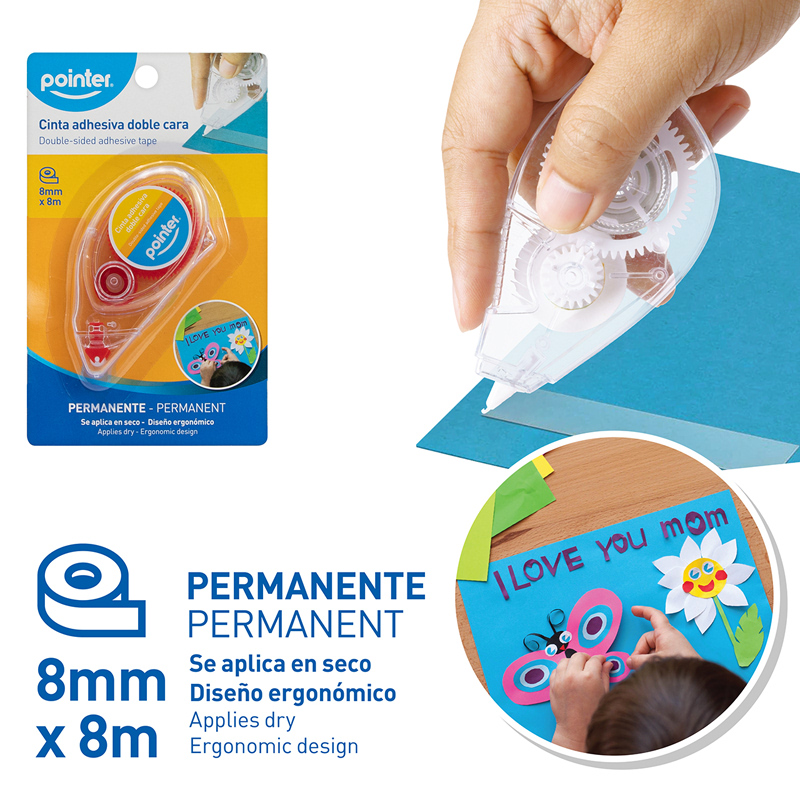 CINTA ADHESIVA TRANSPARENTE DOBLE CARA - 8mm x 8mts