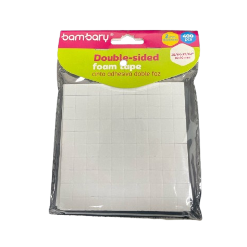 CINTA ADHESIVA DOBLE FAZ 2MM - 10x10MM x400PZAS