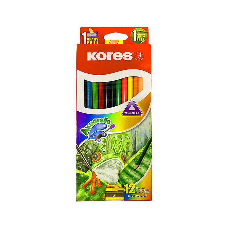 COLORES ACUARELABLES x12PZS+PINCEL Y SACAPUNTAS