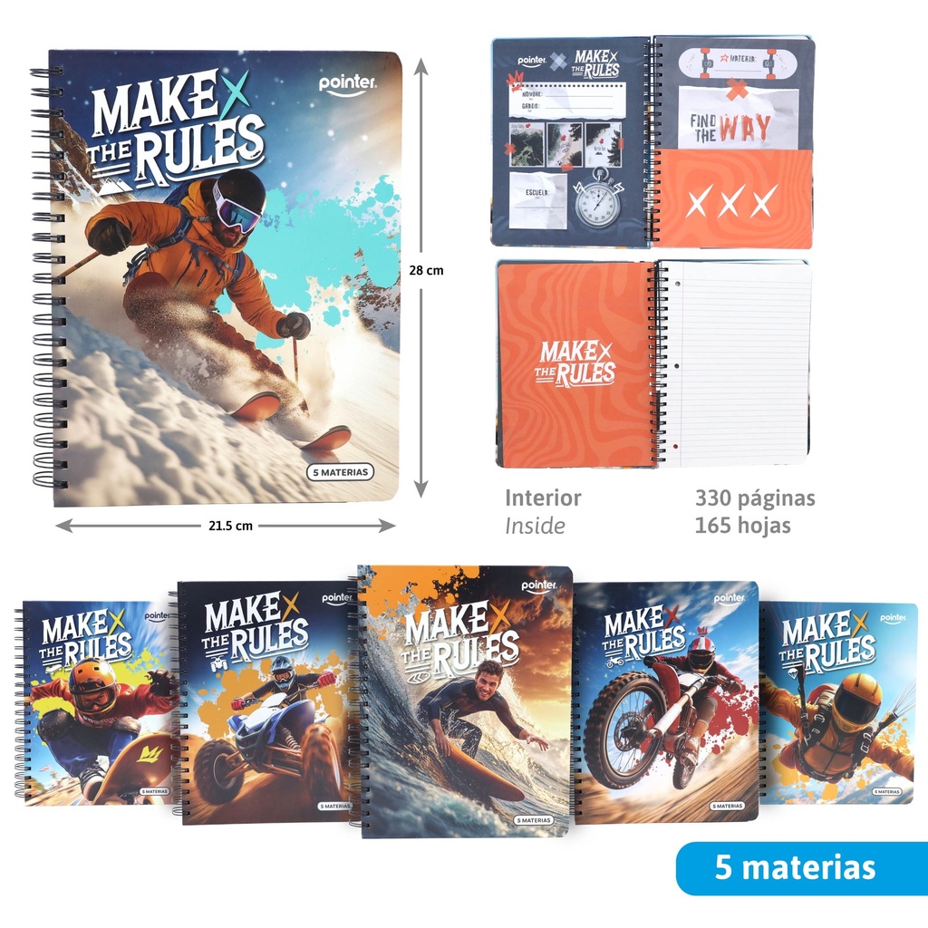 LIBRETA ESPIRAL 5 MATERIAS x165 HOJAS