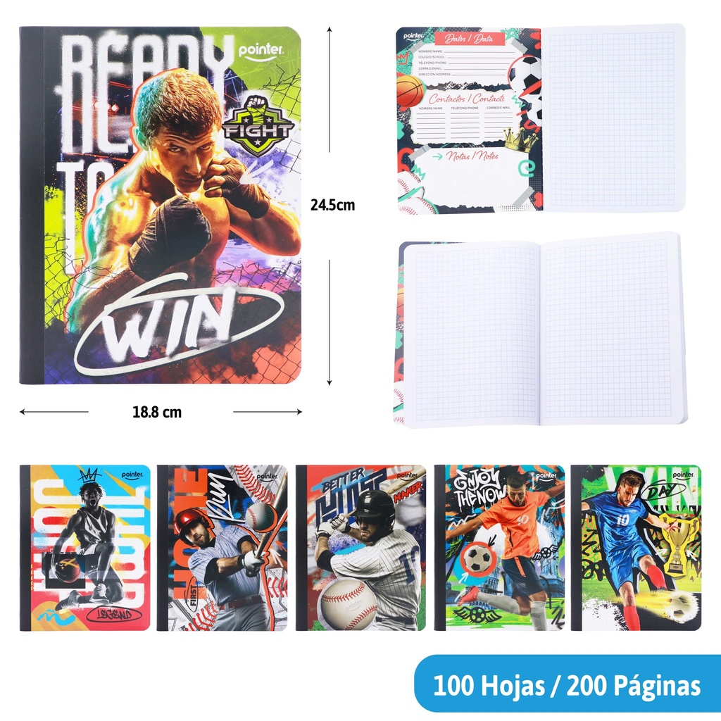 CUADERNO COSIDO CUADRITOS 200 PAGINAS (DEPORTE)