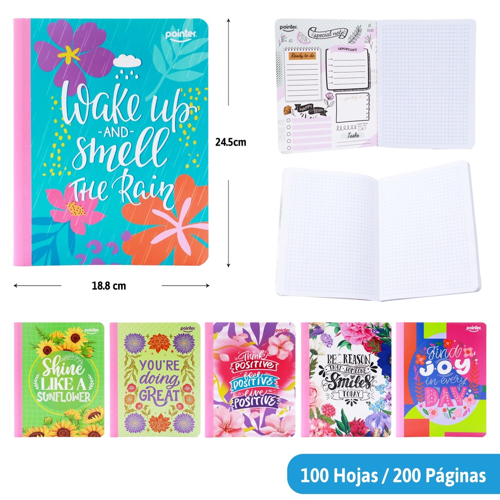CUADERNO COSIDO A4 CUADRICULADO x100 HOJAS (LETTERING FEMENINO)