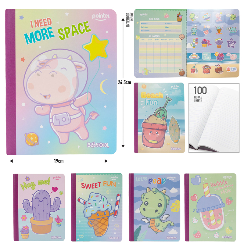 CUADERNO COSIDO A4 DOBLE LINEA x100 HOJAS (STICKERS)