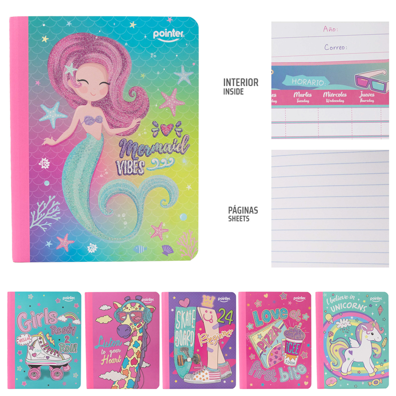 CUADERNO COSIDO RAYA ANCHA (GLITTER)