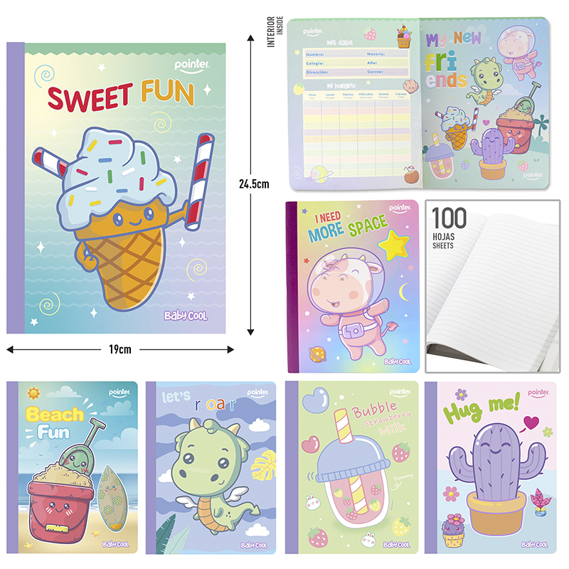 CUADERNO COSIDO A4 RAYA ANCHA x100 HOJAS (STICKERS)