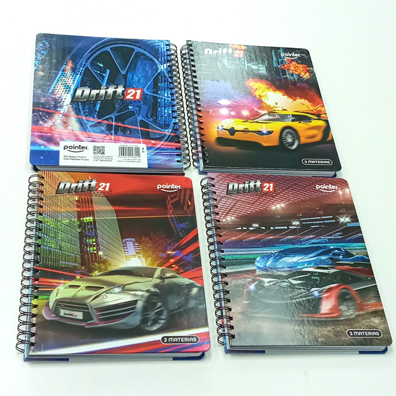 LIBRETA ESPIRAL 3 MATERIAS x120 HOJAS (CARROS)