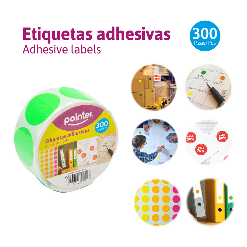 ETIQUETAS ADHESIVAS VERDE x 300 PZAS.