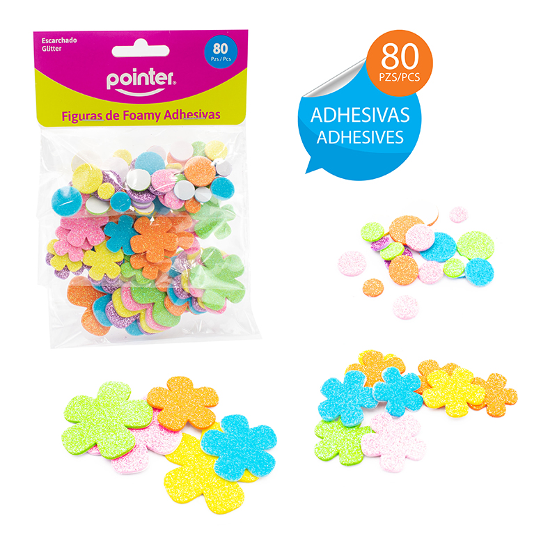 FIGURAS DE FOAMY ADHESIVAS ESCARCHADA (FLORES) - x80PZAS