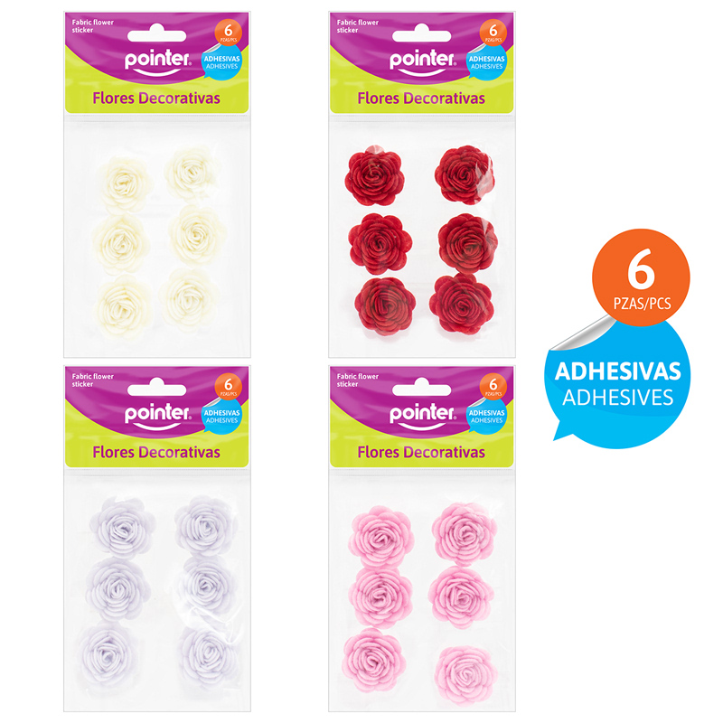 FLORES DECORATIVAS ADHESIVAS - x6PZAS