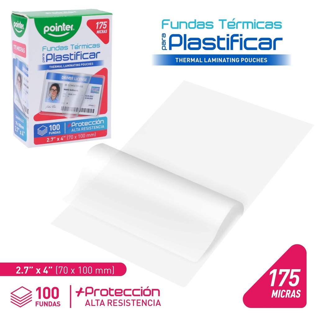 LAMINAS PARA PLASTIFICAR TAMAÑO CARNET 70X100MM 175 MICRAS