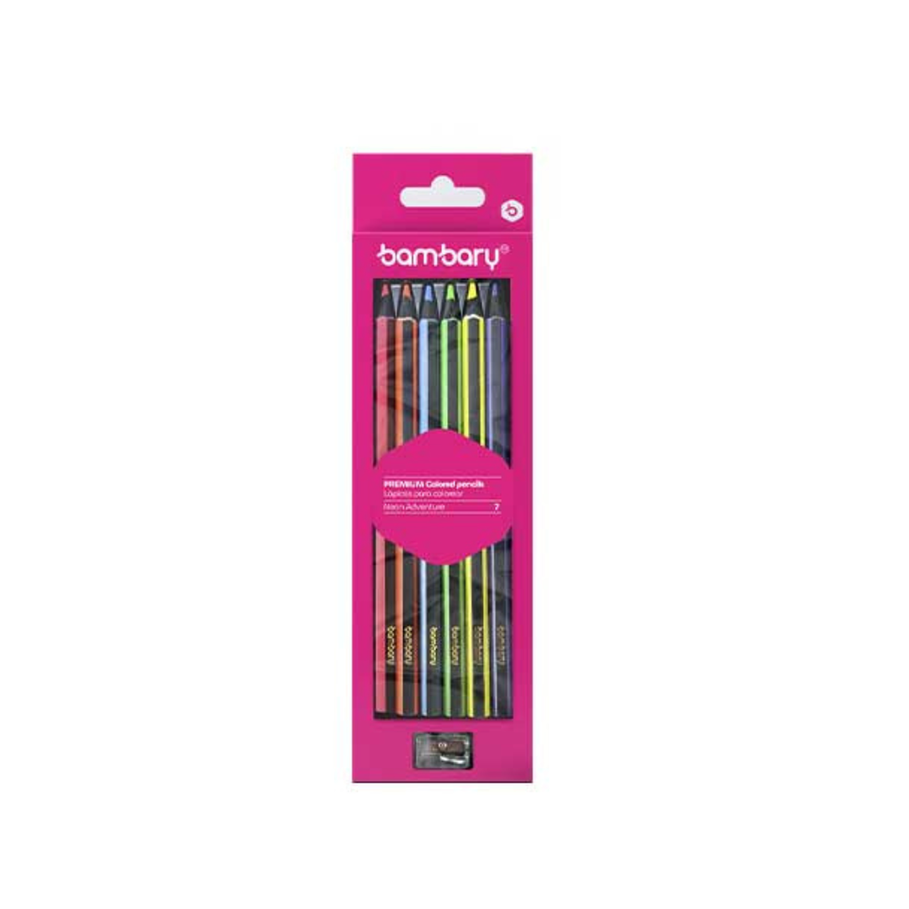 LAPICES DE COLORES NEON HEXAGONALES x6UND + SACAPUNTAS