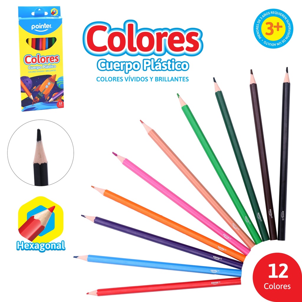 LAPICES DE COLORES x 12, CUERPO PLASTICO