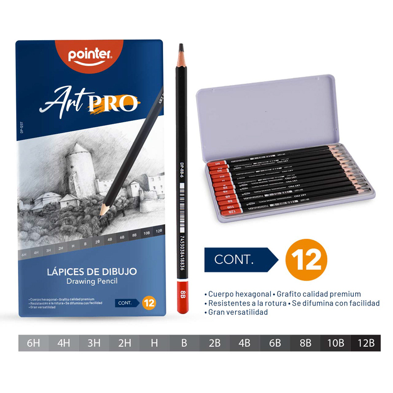 SET DE LAPICES DE DIBUJO ART PRO x12PZAS