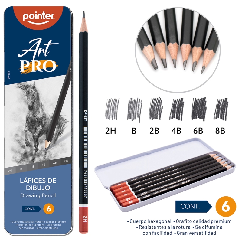 SET DE LAPICES DE DIBUJO ART PRO x6PZAS