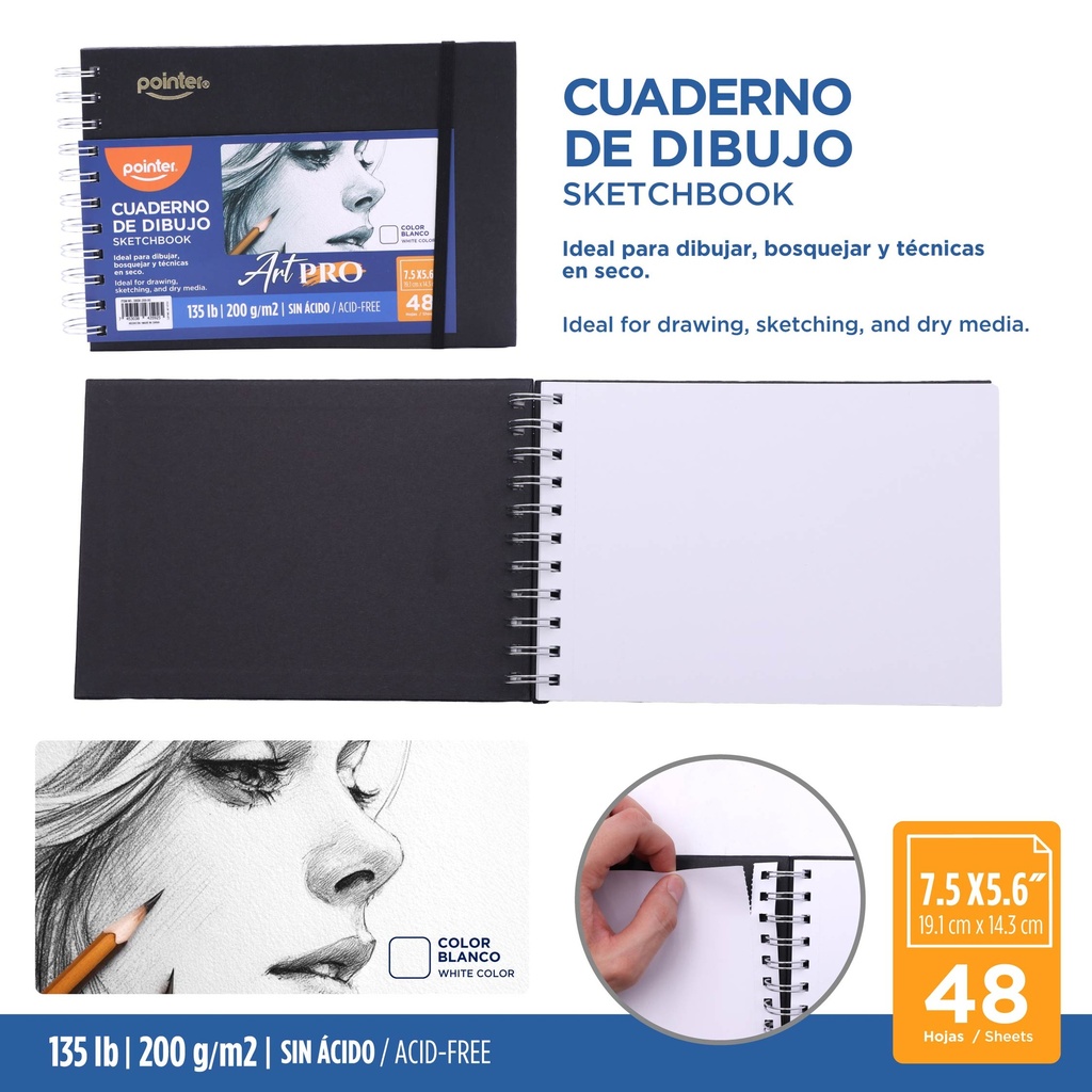 LIBRETA ART PRO A5 x48 HOJAS - PARA LAPIZ DE DIBUJO, TIZA Y LAPIZ DE CARBON
