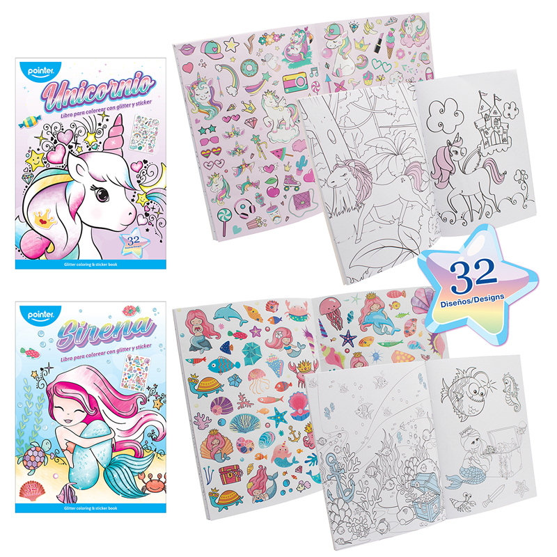 LIBRO PARA COLOREAR CON ESCARCHA Y STICKER