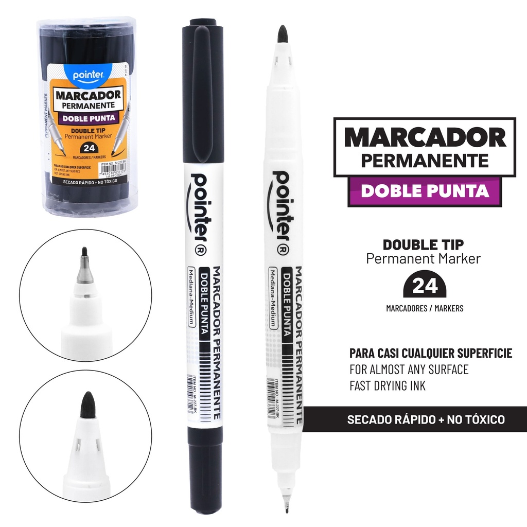 MARCADOR PERMANENTE NEGRO DOBLE PUNTA