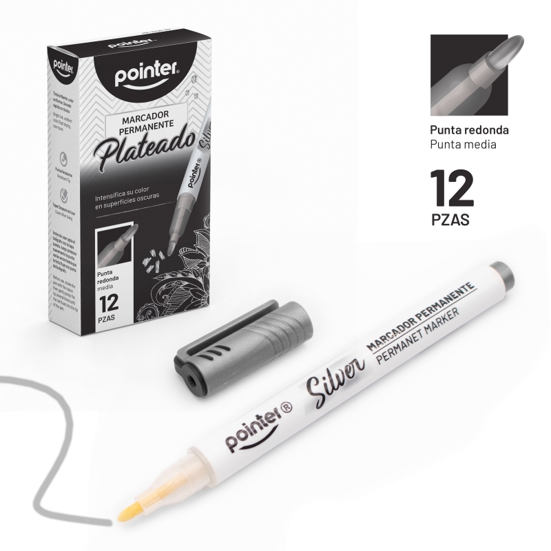 MARCADOR PERMANENTE PLATEADO x12pzs