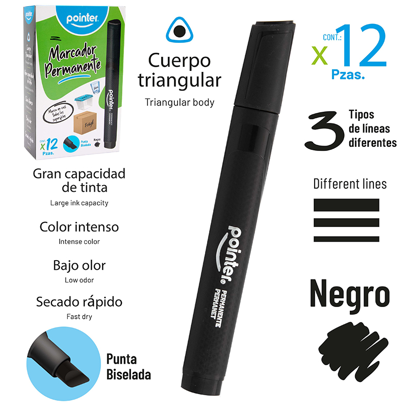 MARCADOR PERMANENTE NEGRO - CUERPO TRIANGULAR