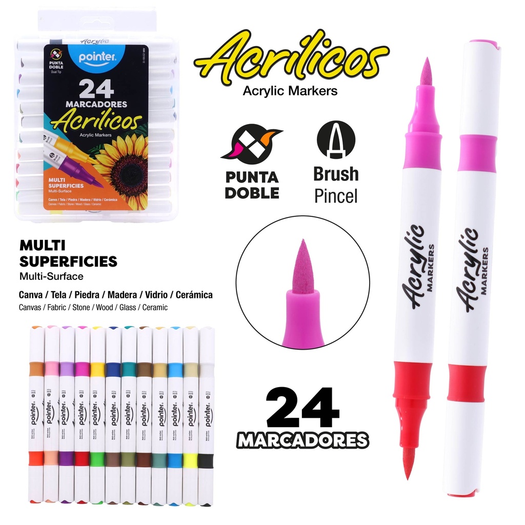 MARCADORES ACRILICOS x 12 PZAS.