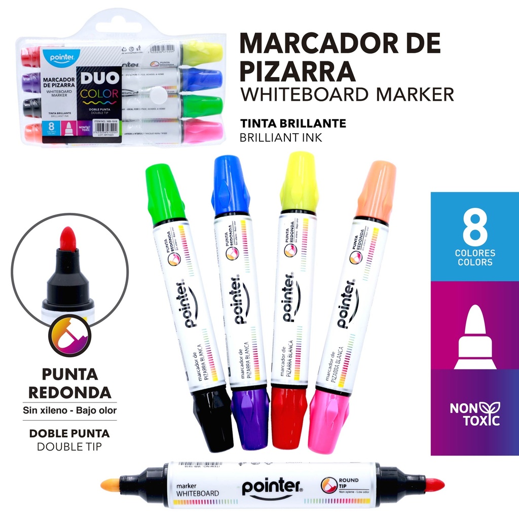 MARCADORES PARA TABLERO DOBLE PUNTA X8 COLORES