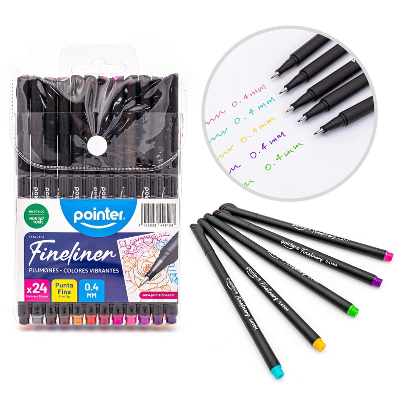 PLUMONES FINELINER PUNTA FINA 0.4mm x24 COLORES