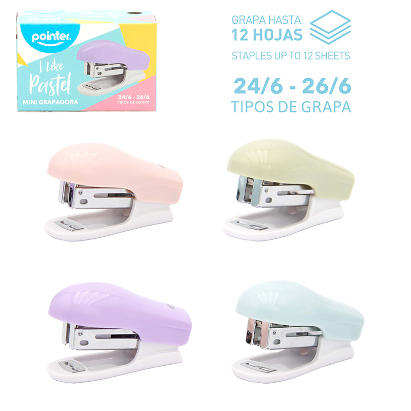 MINI GRAPADORA PASTEL - 12 HOJAS