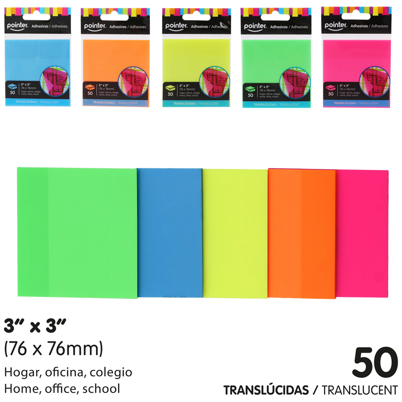 NOTAS ADHESIVAS TRANSLUCIDAS 3" x 3"