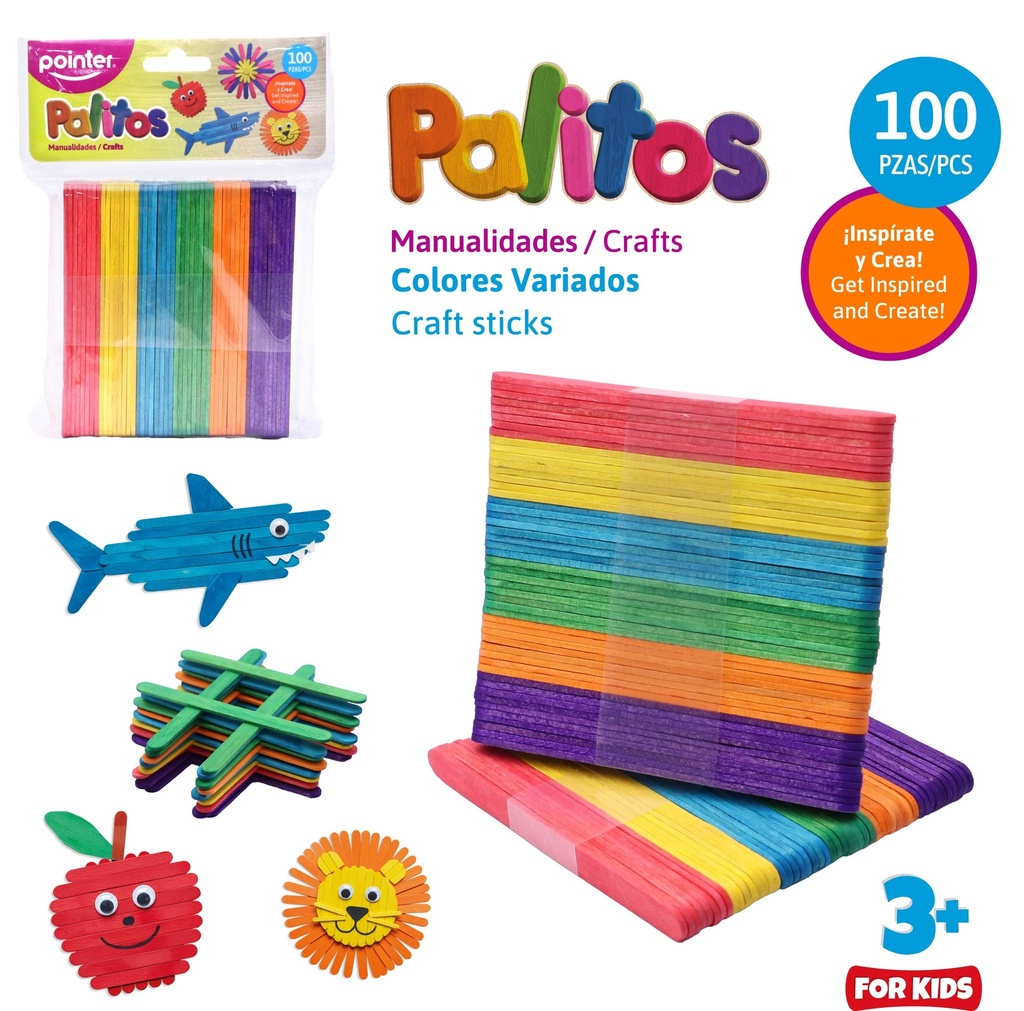 PALETAS DE COLORES PARA MANUALIDADES x100PZAS