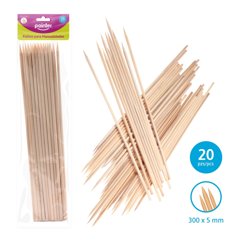 PALITOS PARA MANUALIDADES (COLOR NATURAL) - 300 x 5MM x20PZAS