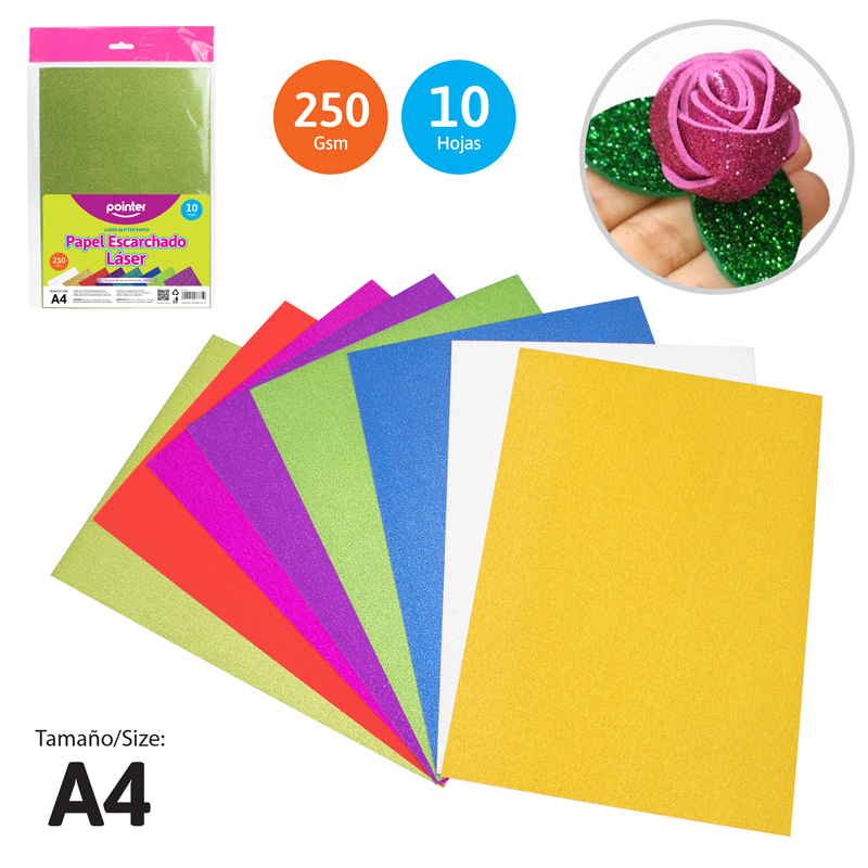 PAPEL ESCARCHADO LASER CARTA - 20x30CM x10 COLORES