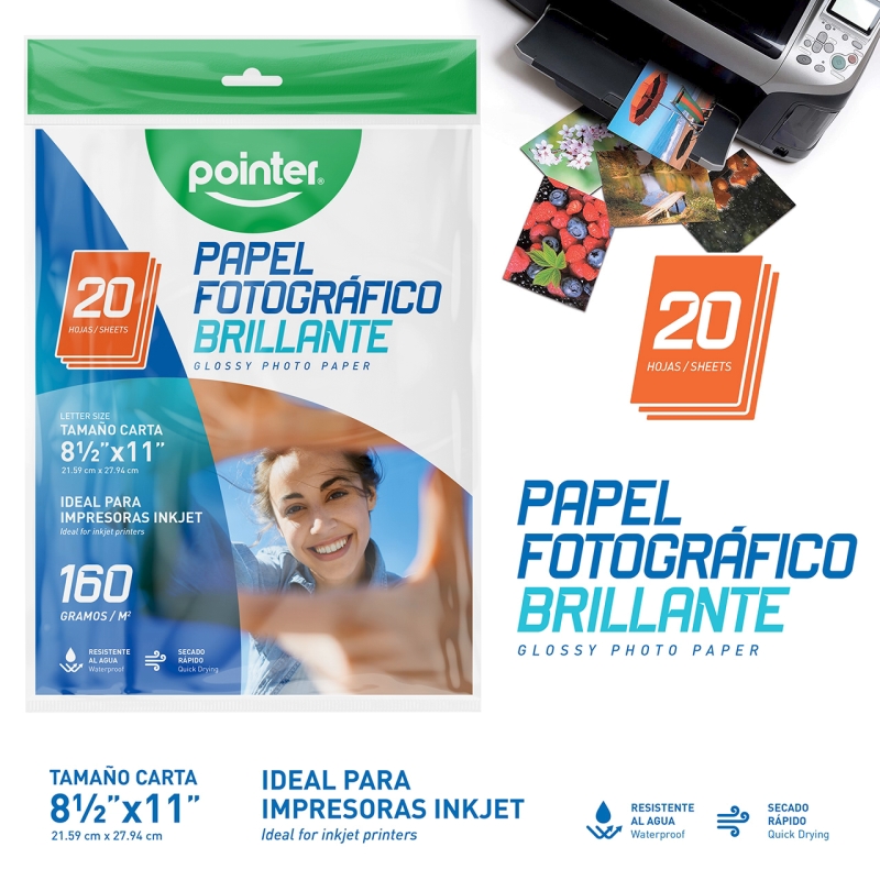 PAPEL FOTOGRAFICO BRILLANTE 160G - CARTA (21.6 x 27.9CM)