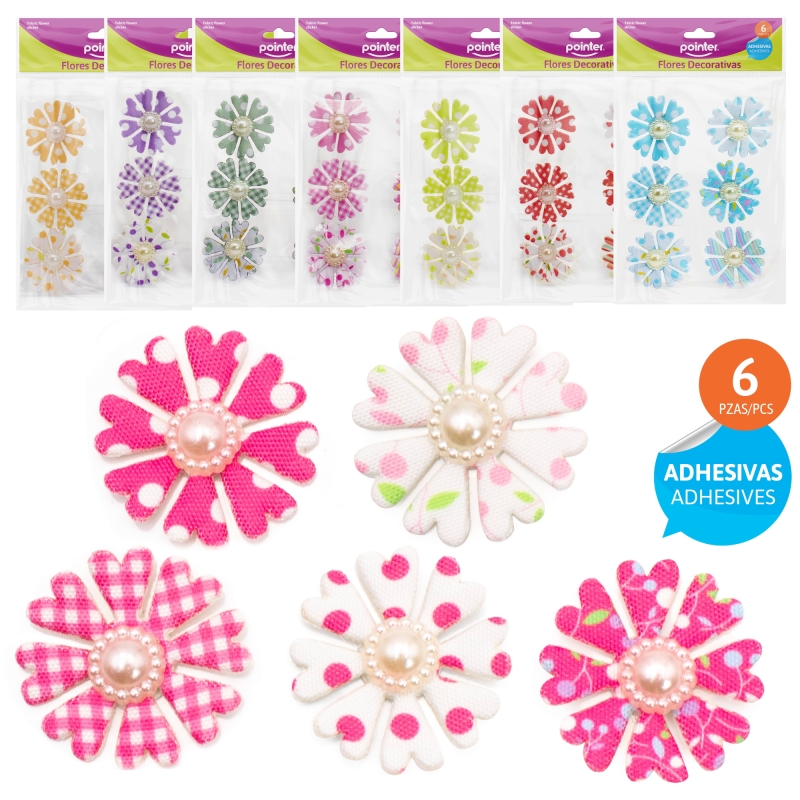 FLORES DECORATIVAS ADHESIVAS x 6 PZAS.