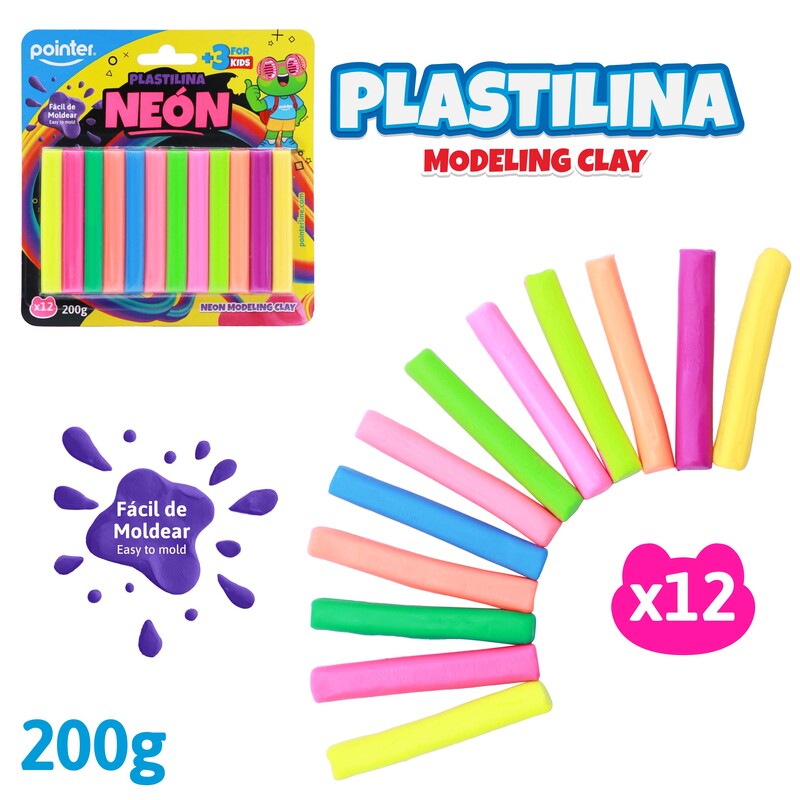 PACK DE PLASTILINAS PARA MOLDEAR x12 COLORES NEON