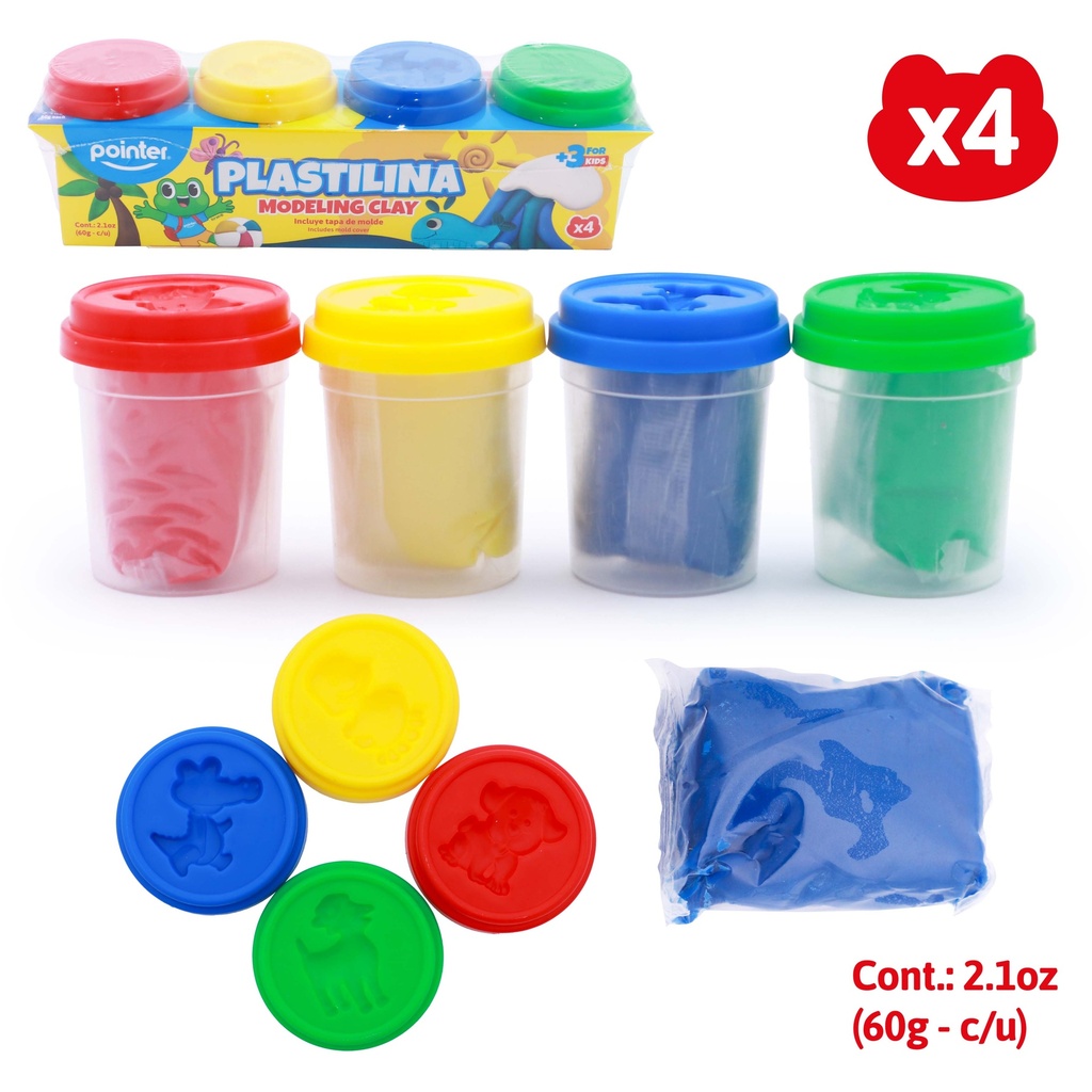 PLASTILINA PARA MOLDEAR x4 COLORES BRILLANTES