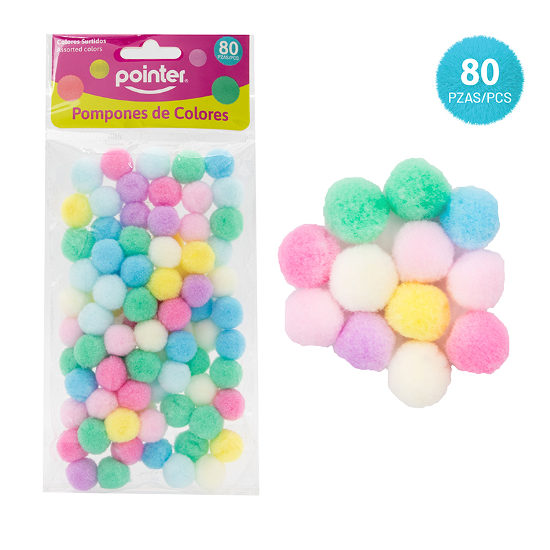 POMPONES DE COLORES PASTELES SURTIDOS - x80PZAS