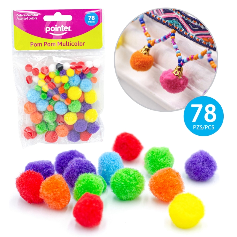 POMPONES DE COLORES PARA MANUALIDES x 70 PZAS.