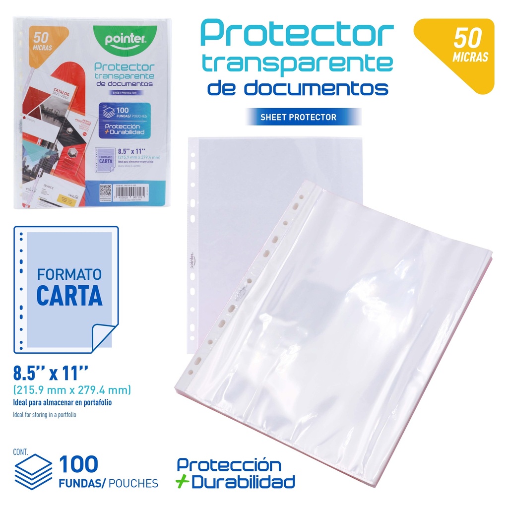 FUNDAS PROTECTORAS TRANSPARENTES 50 MICRAS - CARTA 21,6x27,9Cm