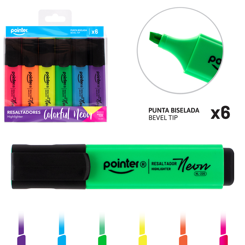 RESALTADOR NEON x 6 PZAS.