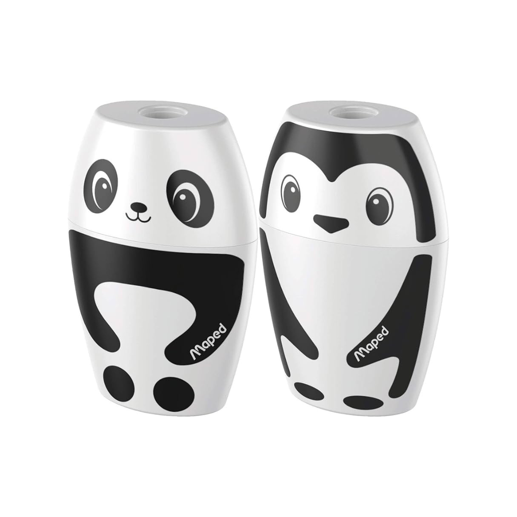 SACAPUNTA CON DEPÓSITO SHAKKY 1 ORIFICIO PANDA Y PINGÜINO