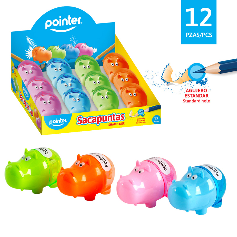 SACAPUNTAS PLASTICO CON DEPOSITO (HIPOPOTAMO)